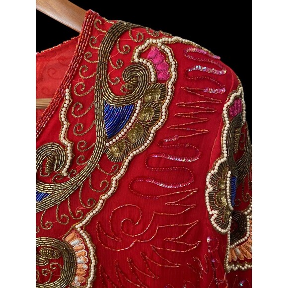 Blouse Womens Plus Size XL Silk Sequins Beaded Embroidered Vintage Gatsby - Picture 4 of 16